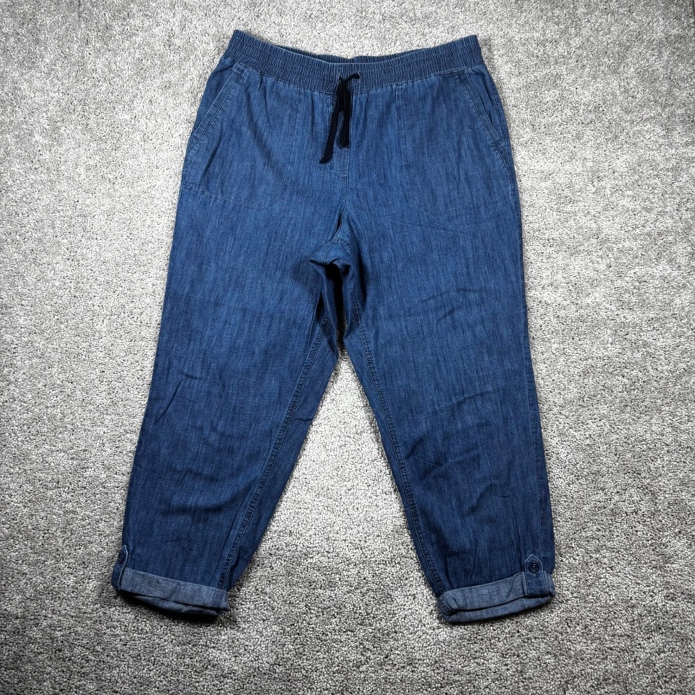 Talbots Womens Blue Cotton Denim Drawstring Jogger Pants Size L BD1024